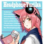  1girl animal_ears artist_request book cup engrish female headphones looking_at_viewer mug original ranguage solo text yuriika_ramo 