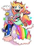  1girl blonde_hair clouds disney fangs gashi-gashi guitar hairband heart horns instrument juice_box rainbow sitting smile star_butterfly star_vs_the_forces_of_evil 