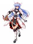 alternate_color armor blue_hair breasts copyright_request forehead_protector long_hair raochuu rapier red_eyes smile sword 