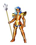  1boy armor blue_hair deity full_armor long_hair official_art official_artwork poseidon_(saint_seiya) saint_seiya saint_seiya:_brave_soldiers shoulder_pads solo trident weapon 