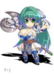  armor axe breasts bursting_breasts chibi green_eyes green_hair huge_breasts pointy_ears rei_shabu weapon 