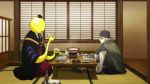  1boy animated animated_gif ansatsu_kyoushitsu creature food koro-sensei red_eye_(ansatsu_kyoushitsu) robe tassel tentacle vest yellow_skin 