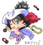  1girl alvida black_hair blue_eyes blush chibi jewelry mace necklace one_piece pink tongue tongue_out weapon 