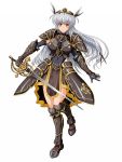  alternate_color armor breasts copyright_request forehead_protector long_hair raochuu rapier silver_hair smile sword yellow_eyes 