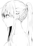 1girl attsun_(atsushi_jb) bangs breasts close-up closed_mouth from_side greyscale hair_between_eyes highres lineart long_hair medium_breasts monochrome nape original ponytail profile sidelocks solo upper_body 