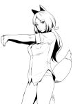  1girl animal_ears breasts ganto lips long_hair looking_at_viewer monochrome simple_background tagme tail thighs white_background 