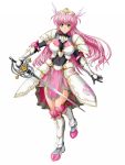  alternate_color armor breasts copyright_request forehead_protector green_eyes long_hair pink_hair raochuu rapier smile sword 