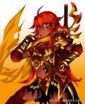  1girl armor dark_skin female looking_at_viewer redhead ripodpotato scarf solo sword 