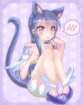  1girl animal_ears blue_hair blush cat_ears cat_tail fairy_tail fcs_(frip) female kemonomimi_mode long_hair looking_at_viewer open_mouth shoes sitting solo spoken_blush tail tattoo wendy_marvell 