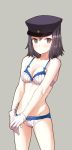  1girl akitsu_maru_(kantai_collection) artist_request bikini black_hair blush breasts female gloves hat kantai_collection looking_at_viewer small_breasts solo swimsuit tagme 