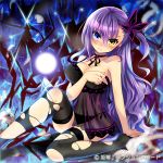  1girl babydoll blush breasts female looking_at_viewer purple_hair ripodpotato scowl solo torn_clothes torn_pantyhose 