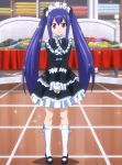  1girl blue_hair brown_eyes dress fairy_tail female frills full_body gothic_lolita hairband highres indoors lolita_fashion long_hair looking_at_viewer screencap solo standing stitched twintails wendy_marvell 