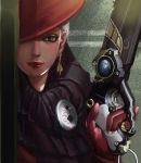  1girl bayonetta gloves gun hat highres jeanne_(bayonetta) lipstick looking_at_viewer makeup weapon white_hair 