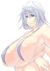  1girl bikini blue_eyes breast_hold breasts female huge_breasts letty_whiterock shiny shiny_skin short_hair sling_bikini solo swimsuit toono_yayoi touhou 