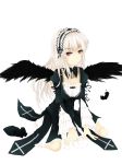  1girl breasts dress hairband highres long_hair red_eyes rozen_maiden solo suigintou white_background white_hair wings 