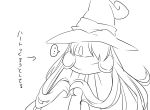  1girl artist_request drawcia hat kirby_(series) monochrome scarf text translation_request witch_hat 