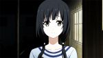  1girl animated animated_gif black_hair female happy shirobako smile solo surgical_mask yasuhara_ema 