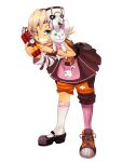  1girl bandage bandaid bandaid_on_nose blonde_hair blue_eyes bomb borderlands_2 grin mary_janes mask mato_spectoru mismatched_footwear mismatched_legwear rabbit shoes smile sneakers stuffed_animal stuffed_bunny stuffed_toy teeth tiny_tina 