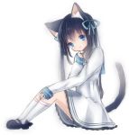  1girl ame_usako animal_ears black_hair blue_eyes cat_ears cat_tail child dress female original sitting solo straight_hair tagme tail 