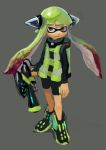  1girl domino_mask female green_hair headphones inkling long_hair mask nintendo pointy_ears solo splatoon tentacle_hair twintails 