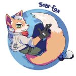  1boy belt boots firefox fox_mccloud furry gloves green_eyes headset jacket nintendo planet scarf smile solo star_fox tail 