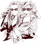  1boy carrying final_fantasy final_fantasy_iv final_fantasy_vii krst00 long_hair monochrome rydia sephiroth sunglasses very_long_hair 