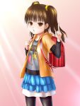  1girl backpack bag child flat_chest solo thigh-highs twintails v 