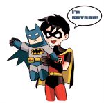  1boy batman batman_(series) belt black_hair bodysuit bruce_wayne character_doll dc_comics dcau doll domino_mask gloves male_focus mask robin_(dc) solo stuffed_toy tim_drake 