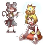 :o bishamonten&#039;s_pagoda d: dowsing_rod highres kneeling nazrin open_mouth peroponesosu. scared serious shaded_face standing surprised tail tears touhou white_background