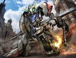  blue_sky building clouds commentary_request gundam gundam_barbatos_lupus gundam_tekketsu_no_orphans hiropon_(tasogare_no_puu) machine mecha no_humans photo_background robot sky tagme 