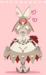 1girl ahoge arc_system_works blush bouquet breasts bridal_veil cleavage closed_eyes clover dress elphelt_valentine flower four-leaf_clover gloves guilty_gear guilty_gear_xrd large_breasts nuga pink_hair red_rose ribbon rose shiny shiny_skin shoes short_hair smile spikes veil wedding_dress white_dress 