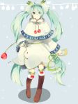  1girl ahoge boots capelet hatsune_miku highres knees lily_of_the_valley long snowflake_print solo twintails vocaloid yuki_miku 