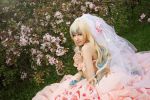  cosplay multicolored_hair nia_teppelin photo sitting tengen_toppa_gurren_lagann wedding_dress 