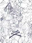  1girl breasts church dress hairband long_hair monochrome rozen_maiden ruins solo suigintou vines wings 