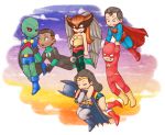  2girls 5boys alien amazon bald batman batman_(series) belt black_cape black_hair black_shoes blue_shoes bodysuit boots bruce_wayne cape chibi dark_skin dc_comics dcau flash_(series) flying green_lantern green_lantern_(series) green_shoes green_skin hawkgirl john_stewart justice_league kal-el kryptonian leotard mace martian_manhunter mask multiple_boys multiple_girls orange_hair princess red_cape red_eyes red_shoes s_shield shoes superman superman_(series) the_flash tiara wally_west weapon wings wonder_woman wonder_woman_(series) yellow_shoes 