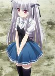  absolute_duo long_hair pleated_skirt school_uniform screencap silver_hair skirt thigh-highs violet_eyes yurie_sigtuna 