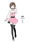  1-tuka 1girl :d artist_name black_legwear brown_eyes brown_hair daihatsu dress english full_body grin long_sleeves looking_at_viewer open_mouth original personification polka_dot short_hair simple_background smile solo standing thigh-highs white_background 