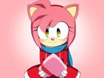  1girl amy_rose animated animated_gif artist_request candy closed_eyes dress green_eyes happy headband heart open_mouth pink_hair pov scarf sega short_hair smile solo sonic_the_hedgehog valentine 