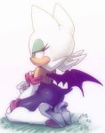  1girl 2014 artist_name ass bat_ears bat_wings breasts dated elbow_gloves eyelashes eyeshadow grass green_eyes large_breasts lipstick rouge_the_bat sega solo sonic_the_hedgehog tail wings 