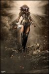  1girl amazon armor dawn_of_justice dc_comics dccu flying glowing glowing_eyes greaves lasso lasso_of_truth pteruges solo sword tiara vambraces wonder_woman wonder_woman_(series) 