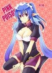  1girl blue_hair breasts cleavage judith long_hair maid_headdress open_mouth ponytail skirt tales_of_(series) tales_of_vesperia thigh-highs violet_eyes 