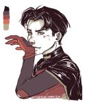  1boy batman_(series) black_hair bodysuit cape dc_comics gloves injury jason_todd limited_palette male_focus robin_(dc) solo 