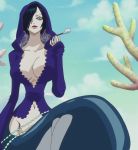  1girl breasts clouds hair_over_one_eye madame_shirley mermaid monster_girl navel one_piece screencap solo stitched 