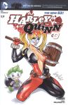  1girl batman_(series) blonde_hair bodysuit breasts cleavage dc_comics elias_chatzoudis green_hair harley_quinn looking_at_viewer the_joker twintails 