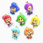  6+girls absurdres blonde_hair blue_hair crown fairy female gloves green_hair highres jewelry multiple_girls official_art orange_hair princess purple_hair redhead sprixie super_mario_3d_world super_mario_bros. 