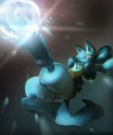  1girl female furry kicking lucario nintendo no_humans pokemon red_eyes solo spike teeth 