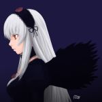  1girl dress hairband itou_yuuji long_hair portrait profile red_eyes rozen_maiden silver_hair simple_background solo suigintou wings 