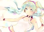  1girl aqua_eyes aqua_hair bare_shoulders closed_mouth collarbone female hatsune_miku headphones long_hair looking_at_viewer lp_(hamasa00) simple_background smile solo twintails vocaloid white_background 