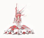  1girl ahoge arc_system_works artist_request blush breasts bridal_veil cleavage closed_eyes clover dress elphelt_valentine four-leaf_clover gloves guilty_gear guilty_gear_xrd highres large_breasts pink_hair ribbon short_hair sitting sleeping smile solo spikes veil wedding_dress white_dress 