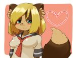  1girl akitaka_(mcdonnell-douglas) animal_ears animal_nose blonde_hair blush breasts chinchilla_(9994154) copyright_request furry green_eyes heart neck simple_background smile tail 